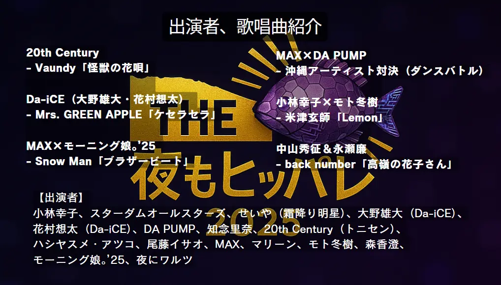 タイトル：【復活】THE夜もヒッパレ！誰が歌う？出演者紹介｜タイムテーブルで先取り(5/24放送)