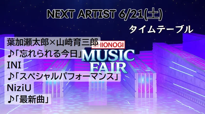 MUSIC FAIR最新タイムテーブル&出演者一覧(6/21放送)｜見逃し配信情報も掲載