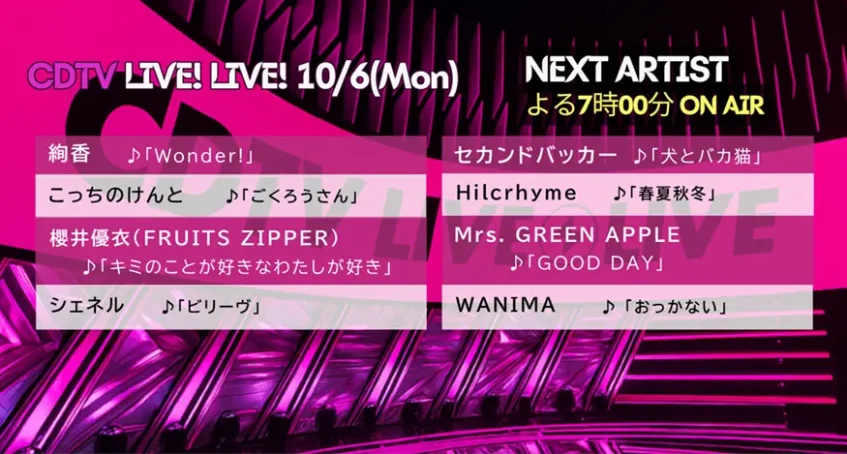 カウントダウンTV タイムテーブル｜ 最新出演者の順番や曲目紹介(CDTV)