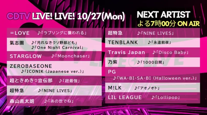 カウントダウンTV タイムテーブル｜ 最新出演者の順番や曲目紹介(CDTV)