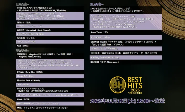 ベストヒット歌謡祭2025 タイムテーブル|出演者の順番・コラボなや注目曲まとめ