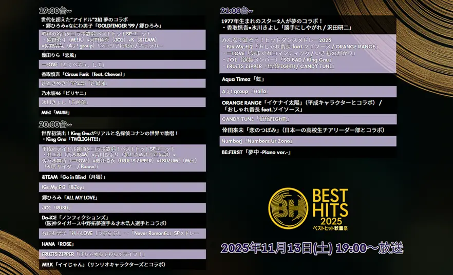 ベストヒット歌謡祭2025 タイムテーブル｜出演者の順番・コラボなや注目曲まとめ
