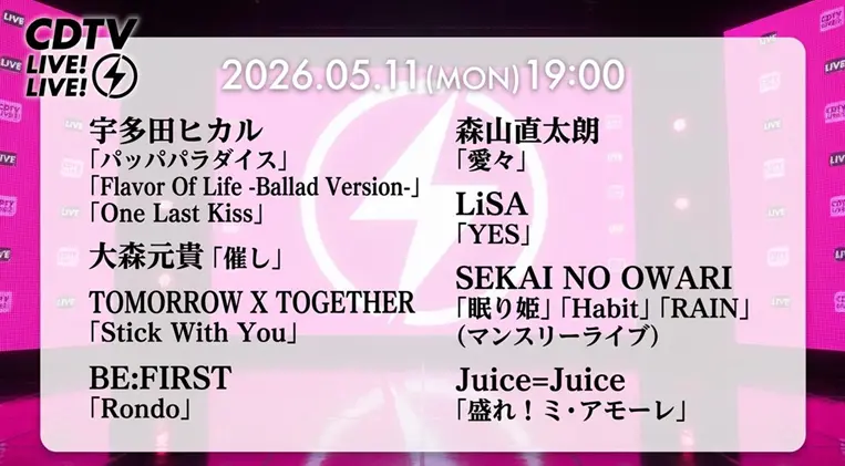 【最新】CDTV タイムテーブル（5月11日何時から？出演順・出演時間・随時更新）